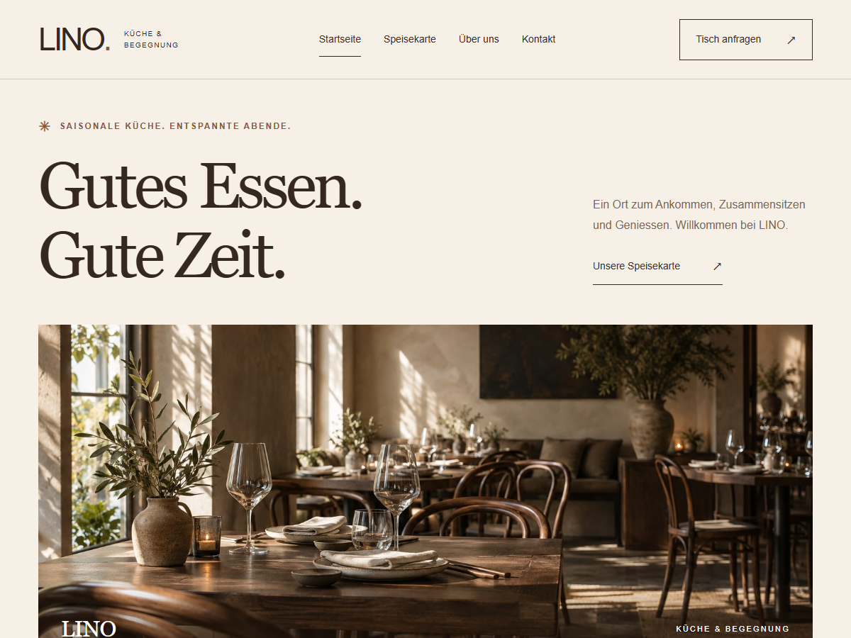 Desktop-Startseite der LINO Restaurant-Demo